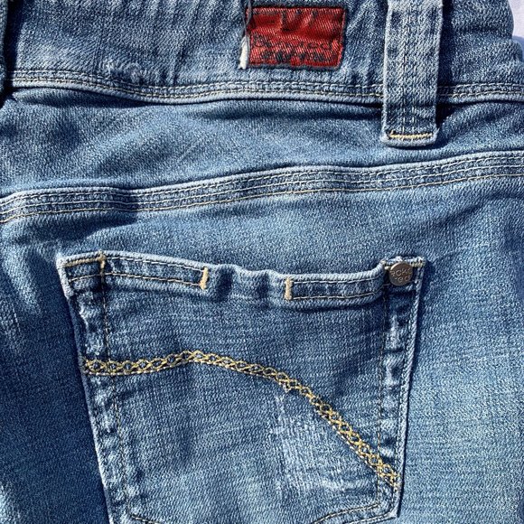 Eckored Denim Riveted Capri Large Cuff Red Seem Jeans Distressed - Picture 7 of 15